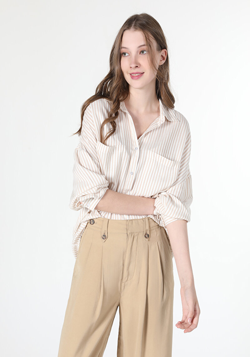 Imagine a Camasa Cu Maneca Lunga De Dama Bej   Cl1061046