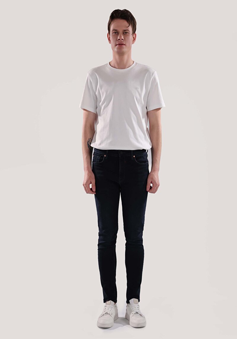 Imagine a Skinny Fit Talie Înaltă Picior Îngust Blugi Bleumarin Pentru Bărbați