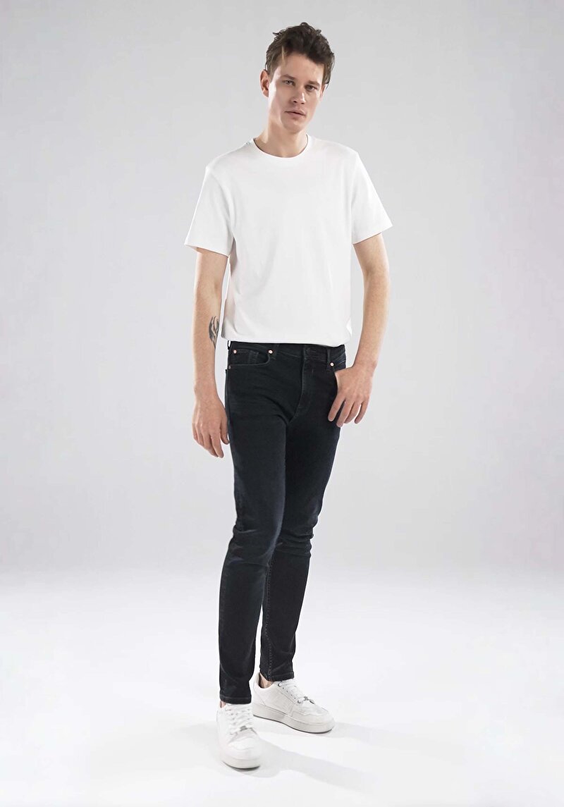 Imagine a Skinny Fit Talie Înaltă Picior Îngust Blugi Bleumarin Pentru Bărbați