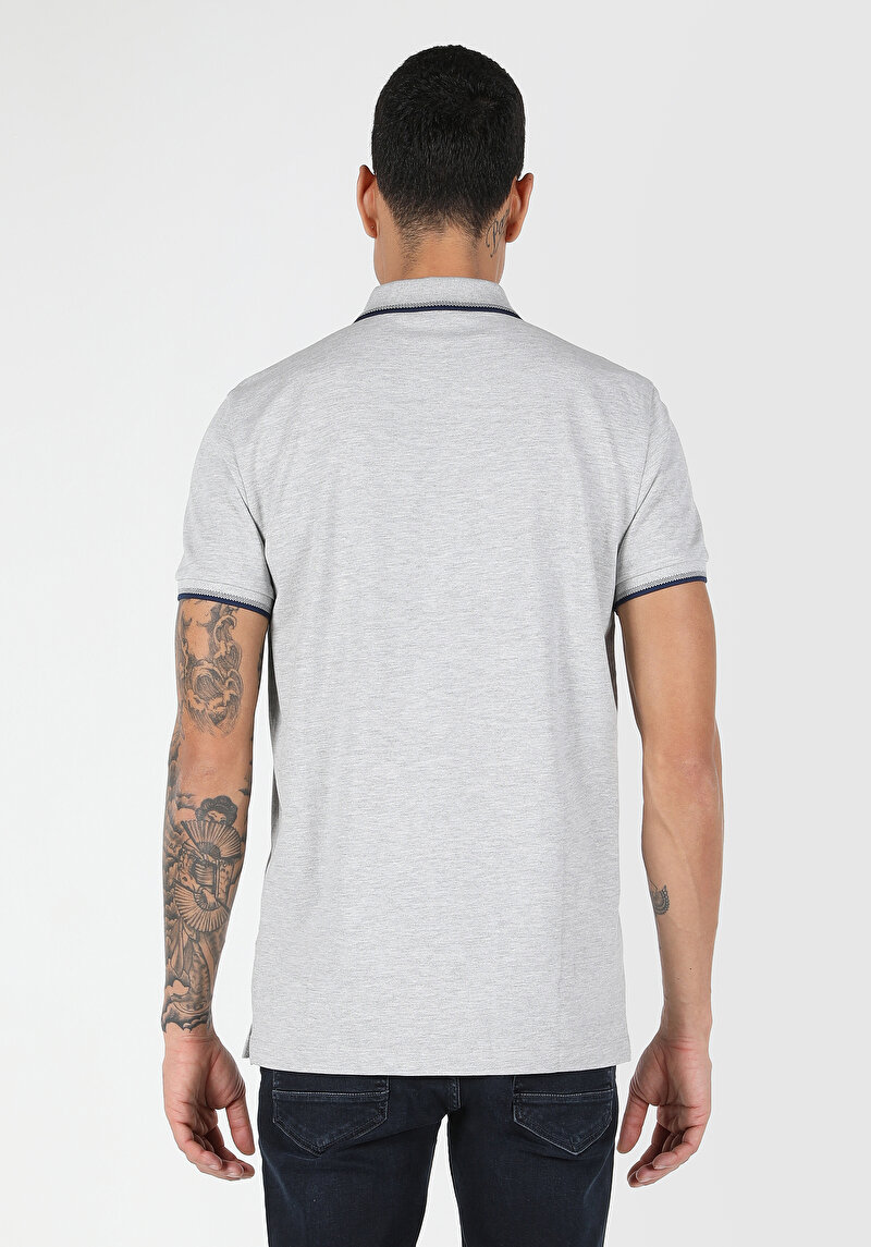 Imagine a Regular Fit Polo Neck Drept Bărbați Gri Tricou Cu Mânecă Scurtă