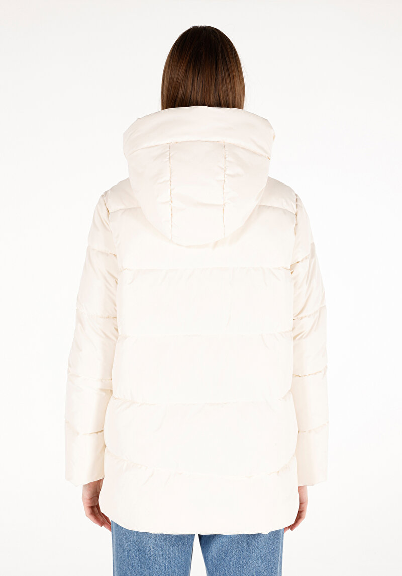 Imagine a Regular Fit Glugă Căptușit Cu Fermoar Halat Alb Pentru Femei