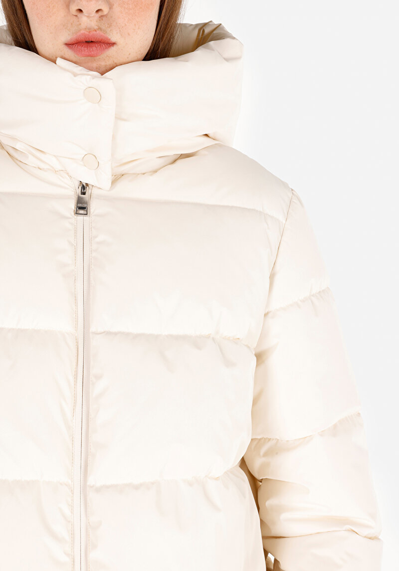 Afișați detalii pentru Regular Fit Glugă Căptușit Cu Fermoar Halat Alb Pentru Femei