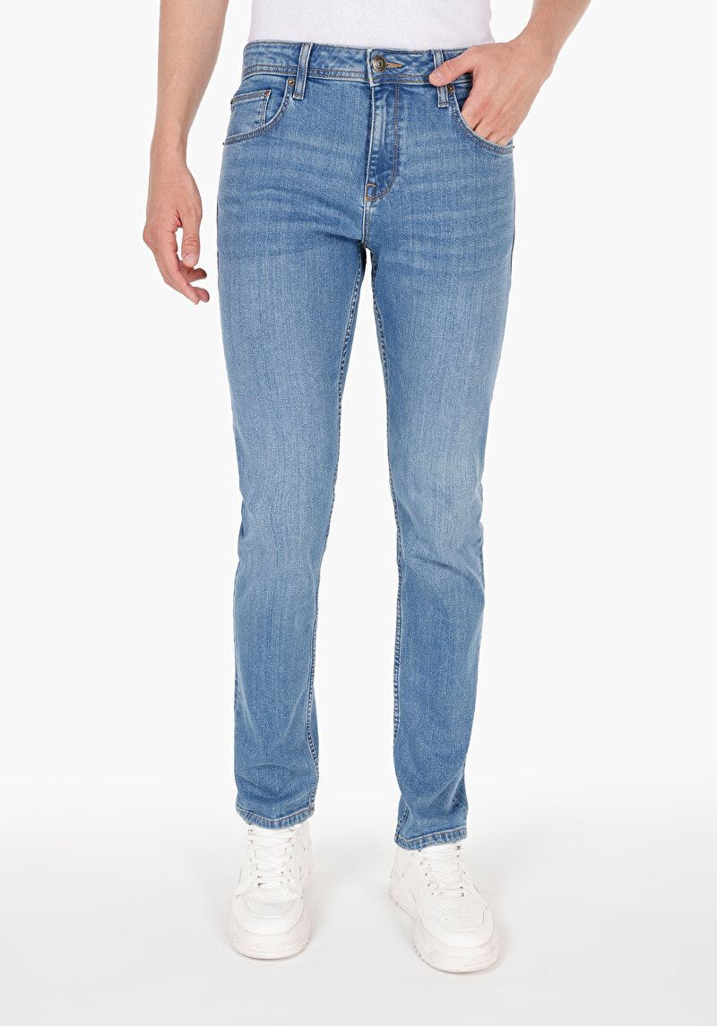 Afișați detalii pentru Blugi İndigo Pentru Bărbați Cu Talie Dreaptă Cu Talie Dreaptă