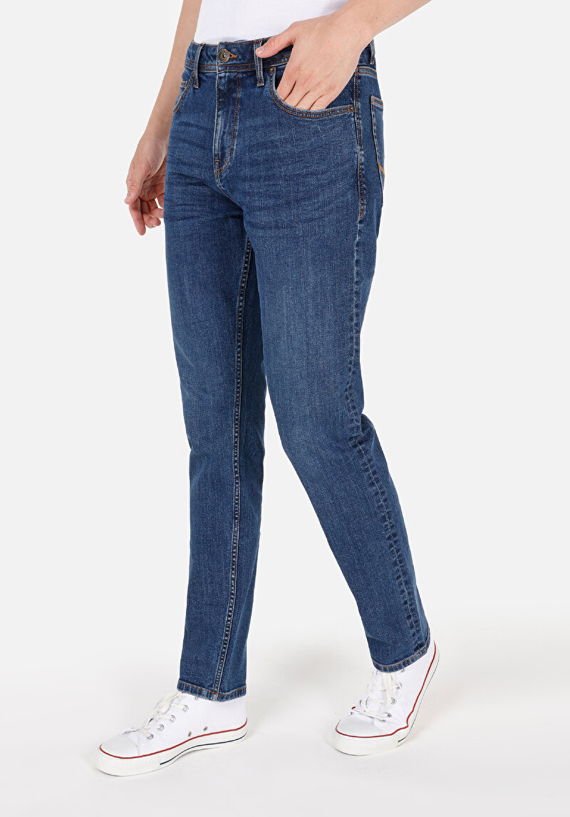 Imagine a Regular Fit Mid Waist Slim Leg Blugi İndigo Pentru Bărbați