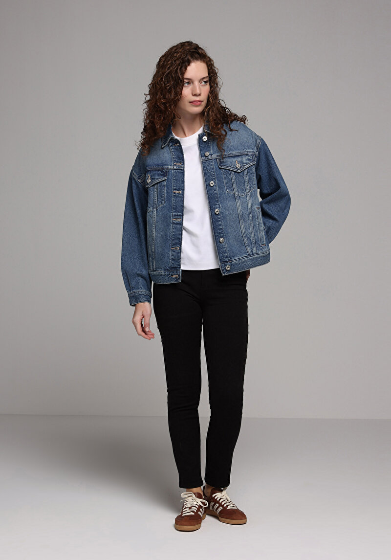 Imagine a Slim Fit Mid Waist Straight Leg Blugi Negri Pentru Femei