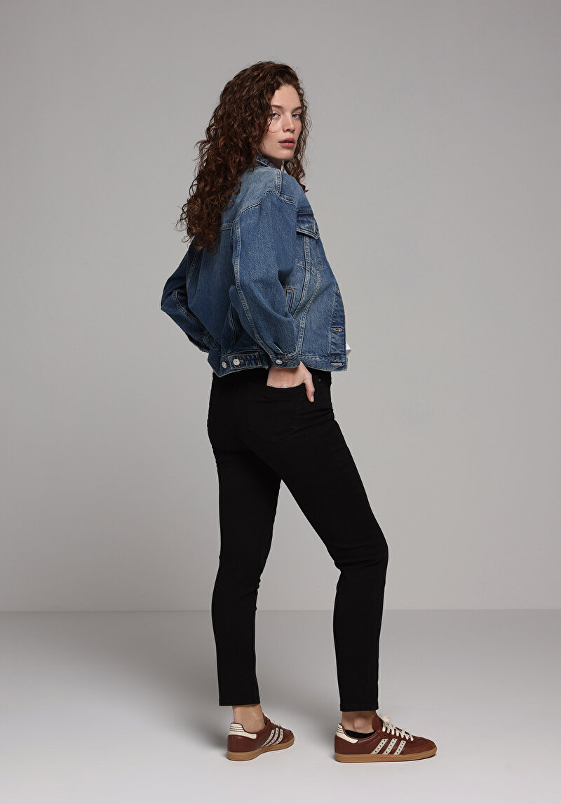 Imagine a Slim Fit Mid Waist Straight Leg Blugi Negri Pentru Femei