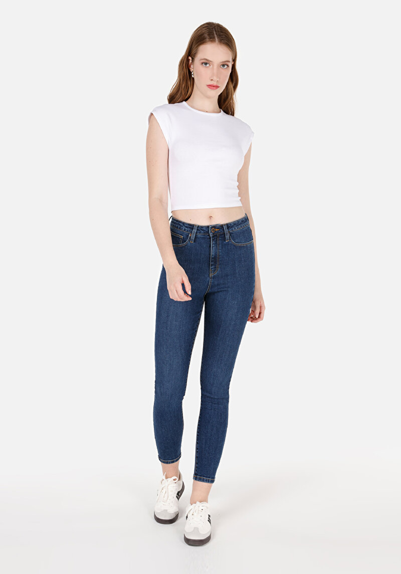 Imagine a Skinny Fit Talie Înaltă Picior Îngust Blugi İndigo Pentru Femei