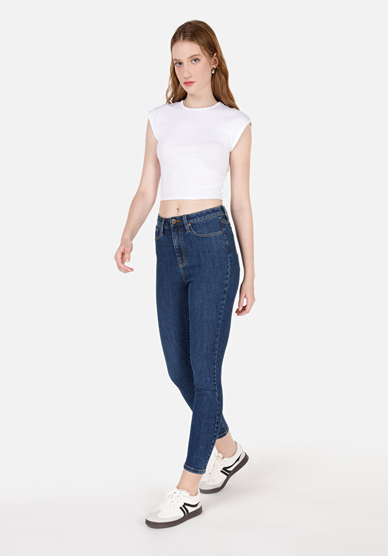 Afișați detalii pentru Skinny Fit Talie Înaltă Picior Îngust Blugi İndigo Pentru Femei