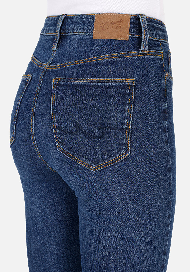 Afișați detalii pentru Skinny Fit Talie Înaltă Picior Îngust Blugi İndigo Pentru Femei