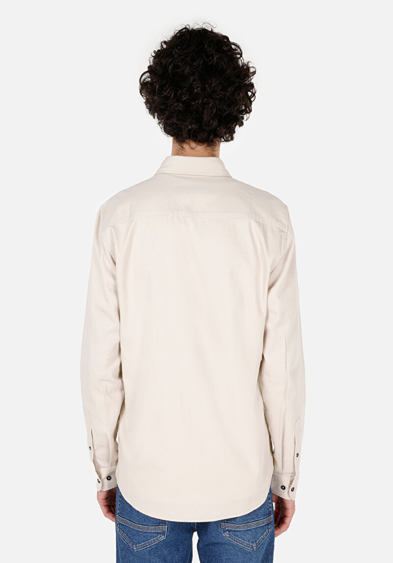 Afișați detalii pentru Slim Fit Classic Collar Drept Cămașă Cu Mânecă Lungă Ecru Pentru Bărbați