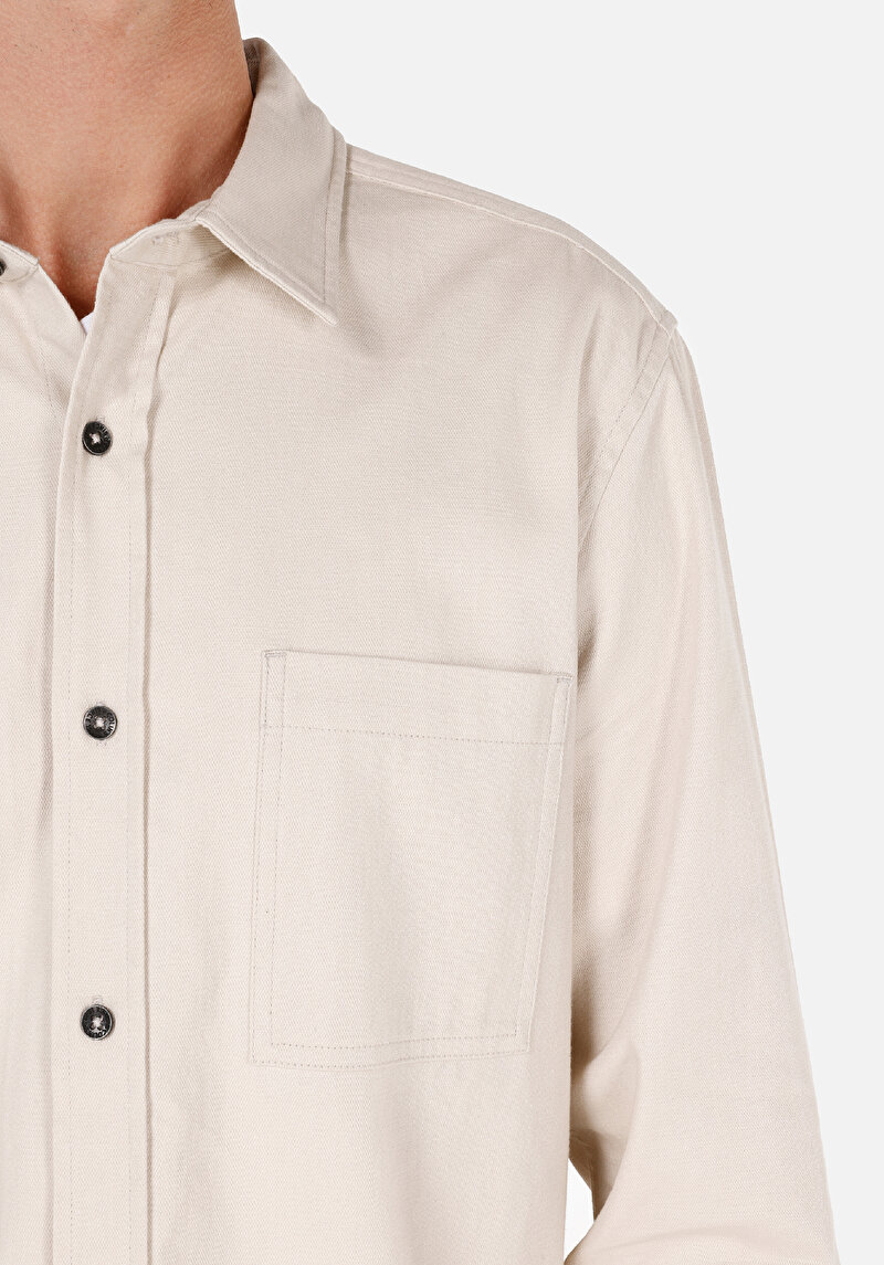 Afișați detalii pentru Slim Fit Classic Collar Drept Cămașă Cu Mânecă Lungă Ecru Pentru Bărbați