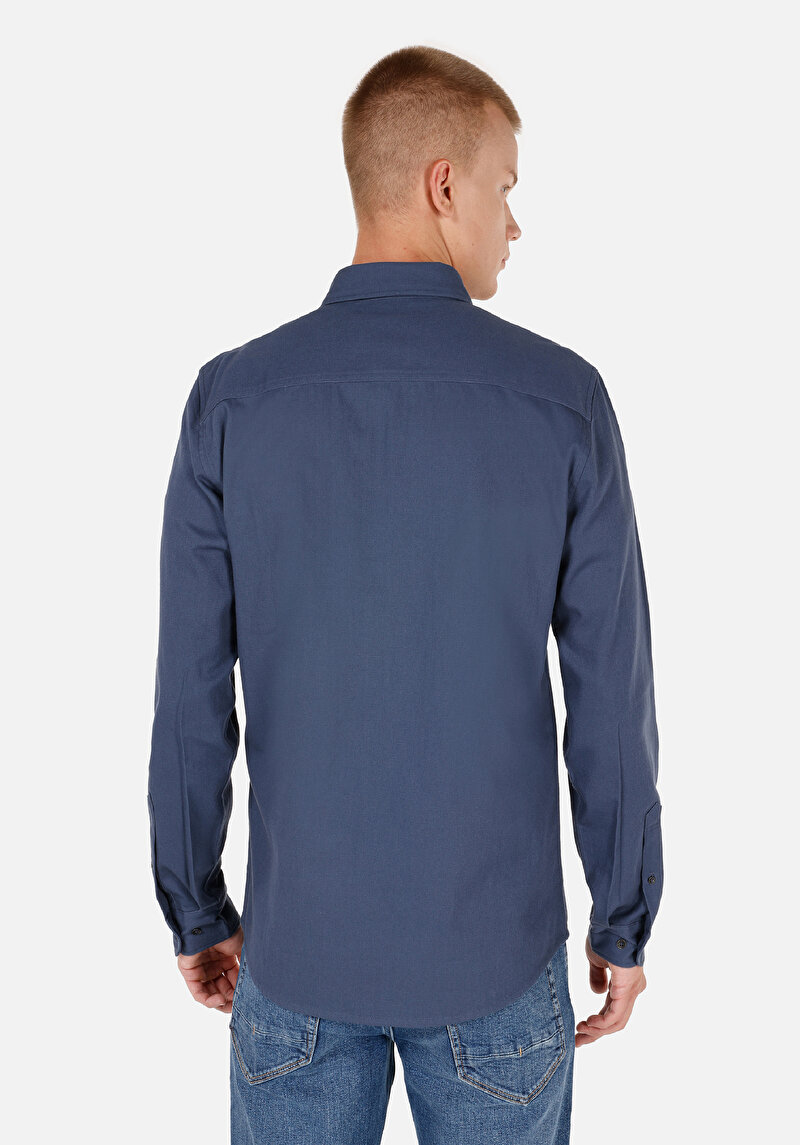 Imagine a Slim Fit Classic Collar Drept Cămașă Albastră Cu Mânecă Lungă Pentru Bărbați