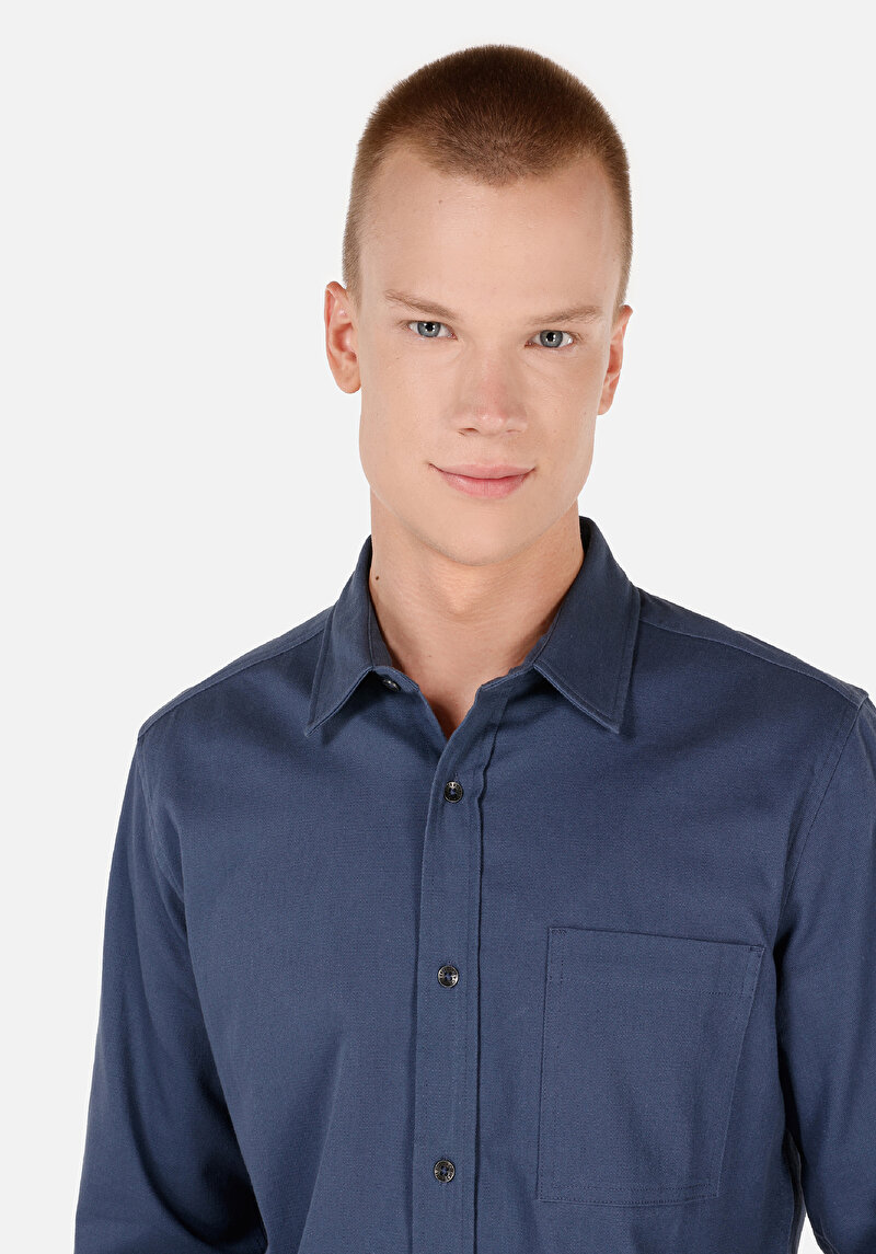 Afișați detalii pentru Slim Fit Classic Collar Drept Cămașă Albastră Cu Mânecă Lungă Pentru Bărbați