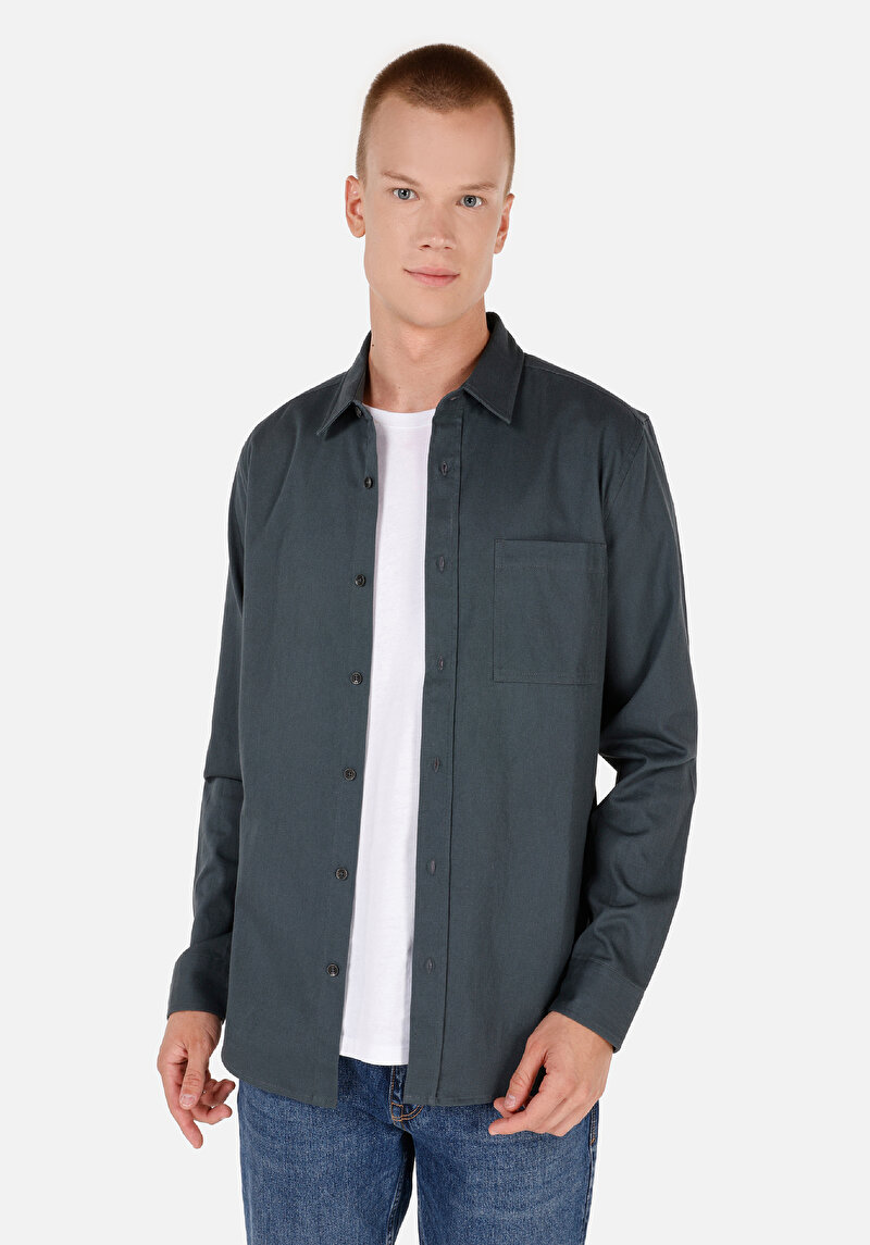 Imagine a Slim Fit Classic Collar Drept Cămașă Verde Cu Manșon Lung Pentru Bărbați