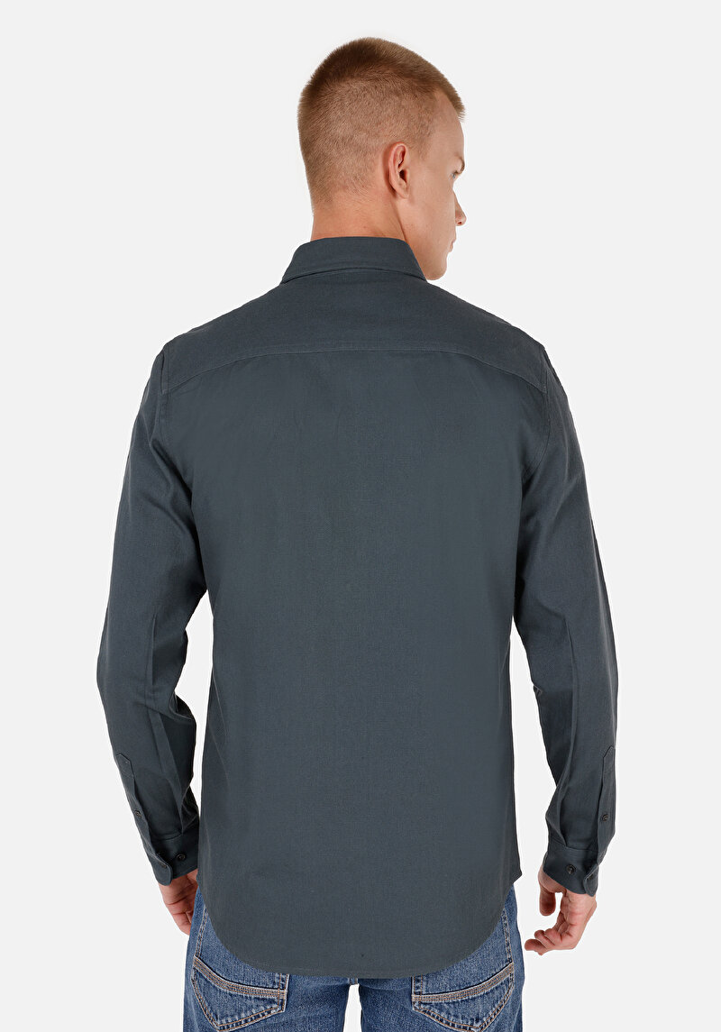 Afișați detalii pentru Slim Fit Classic Collar Drept Cămașă Verde Cu Manșon Lung Pentru Bărbați