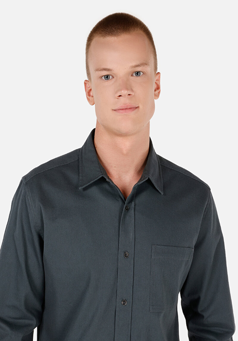 Afișați detalii pentru Slim Fit Classic Collar Drept Cămașă Verde Cu Manșon Lung Pentru Bărbați