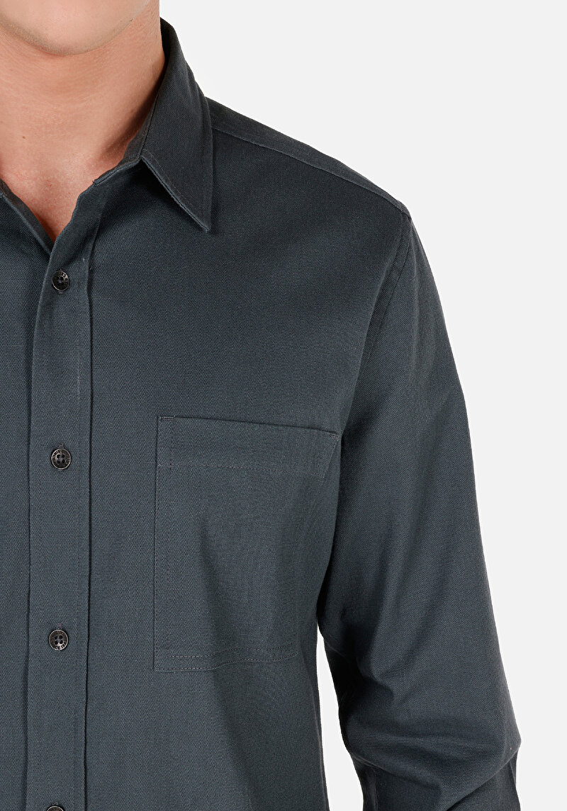 Afișați detalii pentru Slim Fit Classic Collar Drept Cămașă Verde Cu Manșon Lung Pentru Bărbați