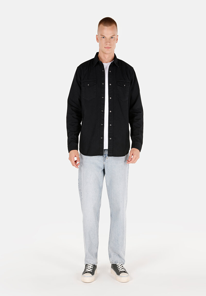 Imagine a Camasa Cu Maneca Lunga De Barbati Negru Regular Fit Cl1071462