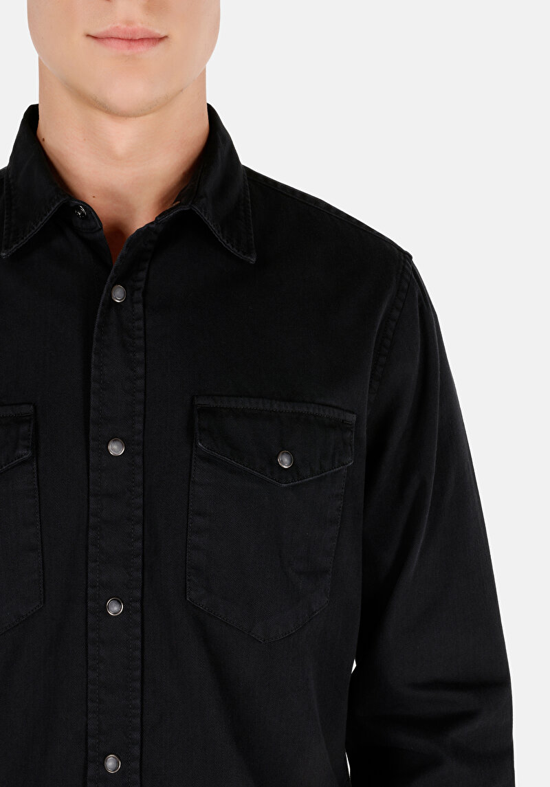 Afișați detalii pentru Camasa Cu Maneca Lunga De Barbati Negru Regular Fit  Cl1071462