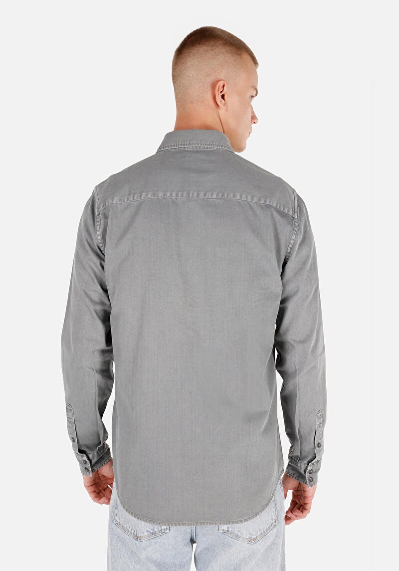 Imagine a Regular Fit Classic Collar Drept Cămașă Gri Cu Mânecă Lungă Pentru Bărbați