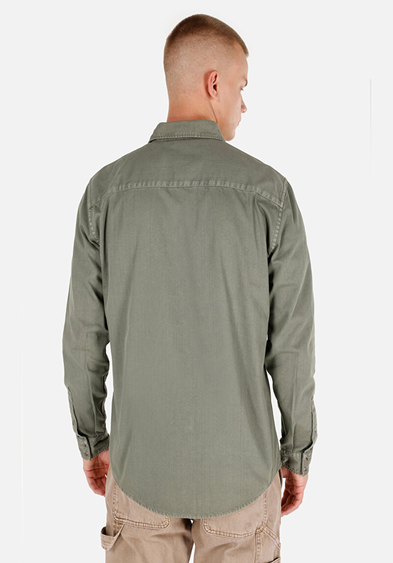 Afișați detalii pentru Regular Fit Classic Collar Drept Cămașă Cu Mânecă Lungă Verde Pentru Bărbați