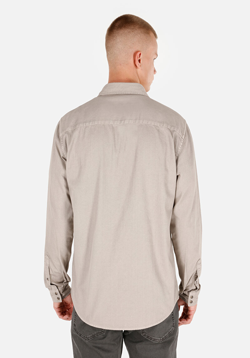 Afișați detalii pentru Regular Fit Classic Collar Drept Cămașă Cu Mânecă Lungă Stone Pentru Bărbați