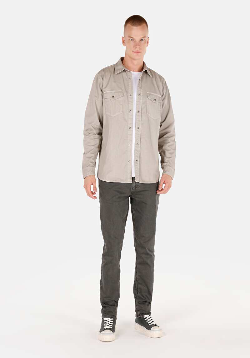 Afișați detalii pentru Regular Fit Classic Collar Drept Cămașă Cu Mânecă Lungă Stone Pentru Bărbați