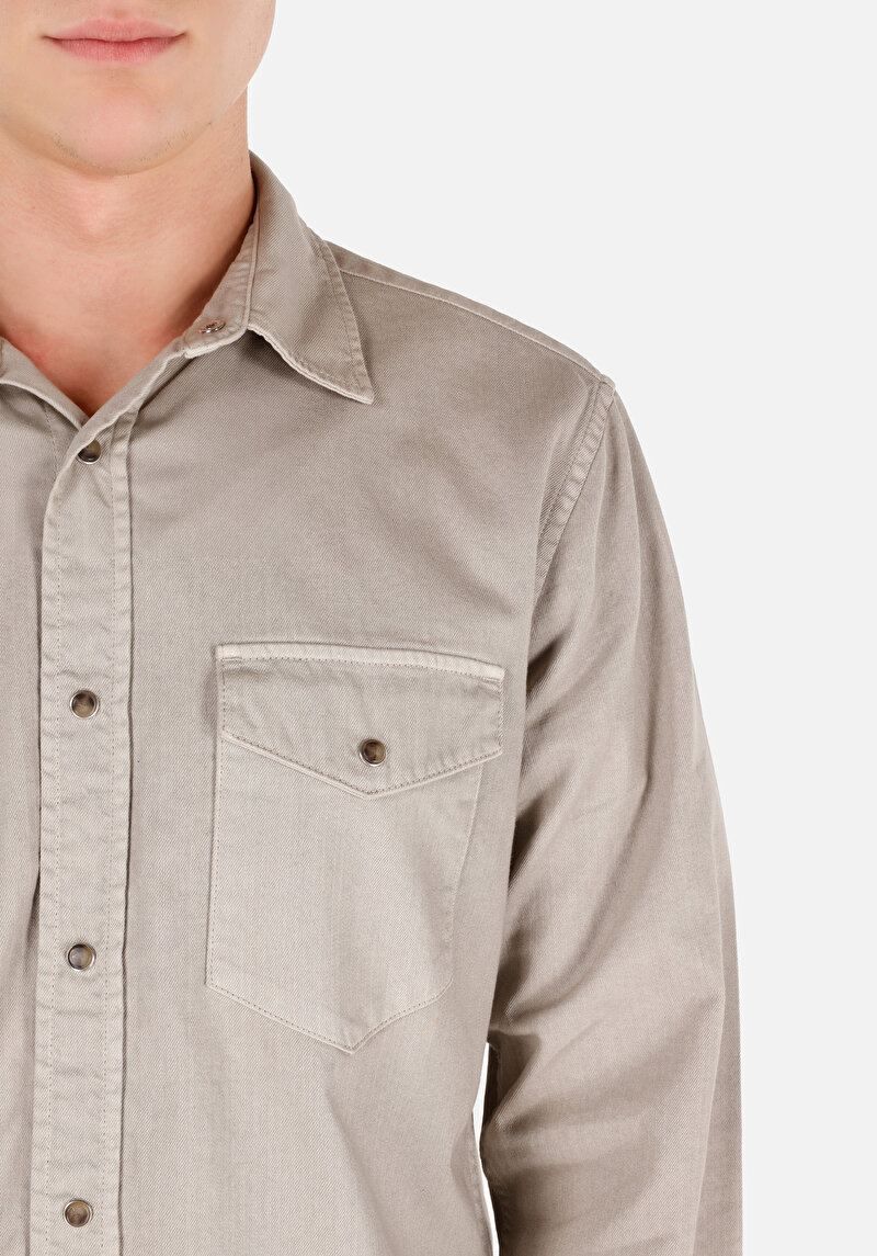 Afișați detalii pentru Regular Fit Classic Collar Drept Cămașă Cu Mânecă Lungă Stone Pentru Bărbați