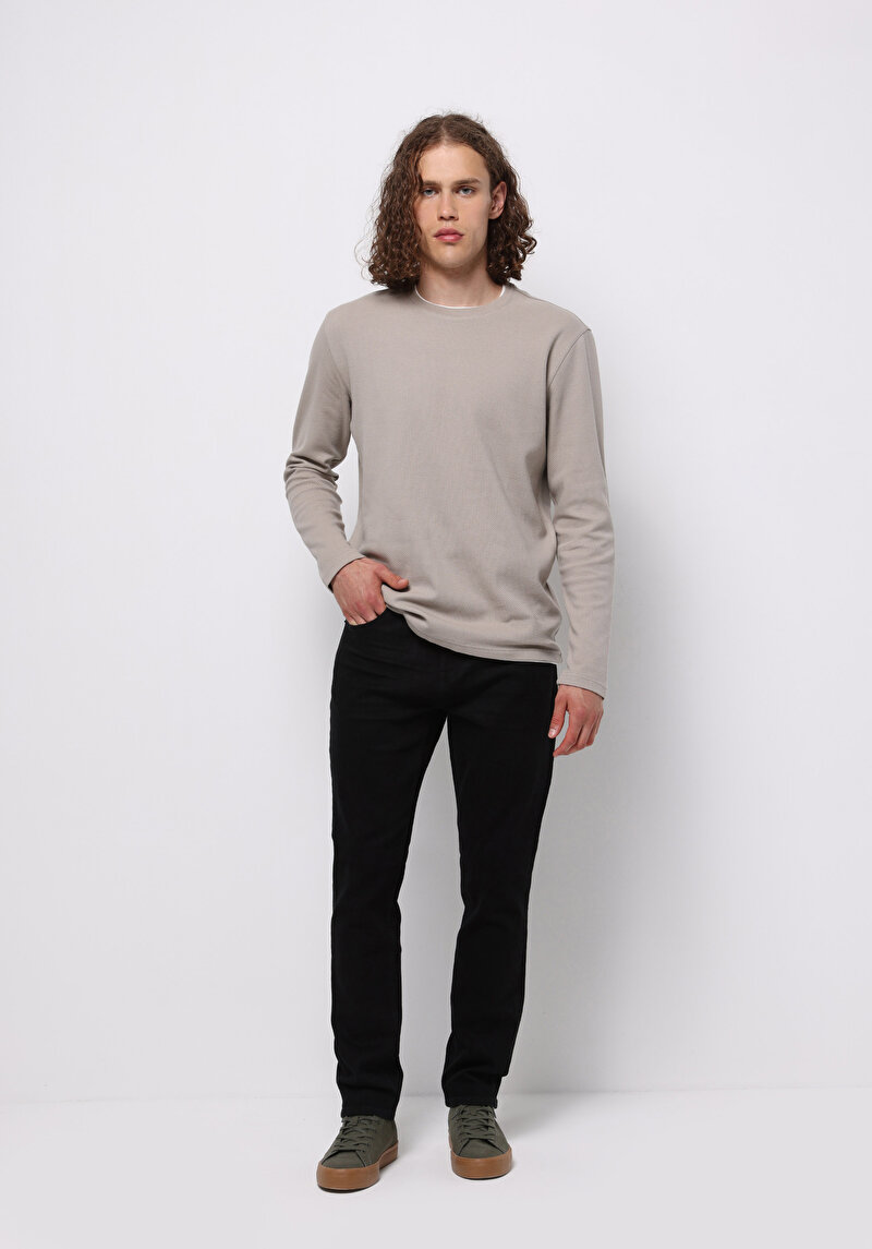 Imagine a Regular Fit Mid Waist Slim Leg Blugi Negri Pentru Bărbați