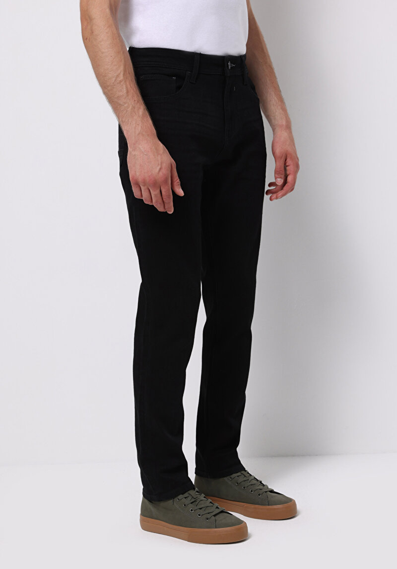 Imagine a Regular Fit Mid Waist Slim Leg Blugi Negri Pentru Bărbați