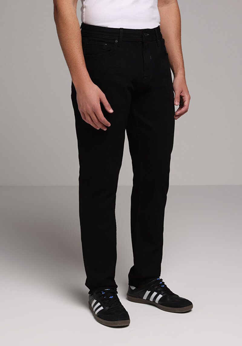 Imagine a Regular Fit Mid Waist Slim Leg Blugi Negri Pentru Bărbați