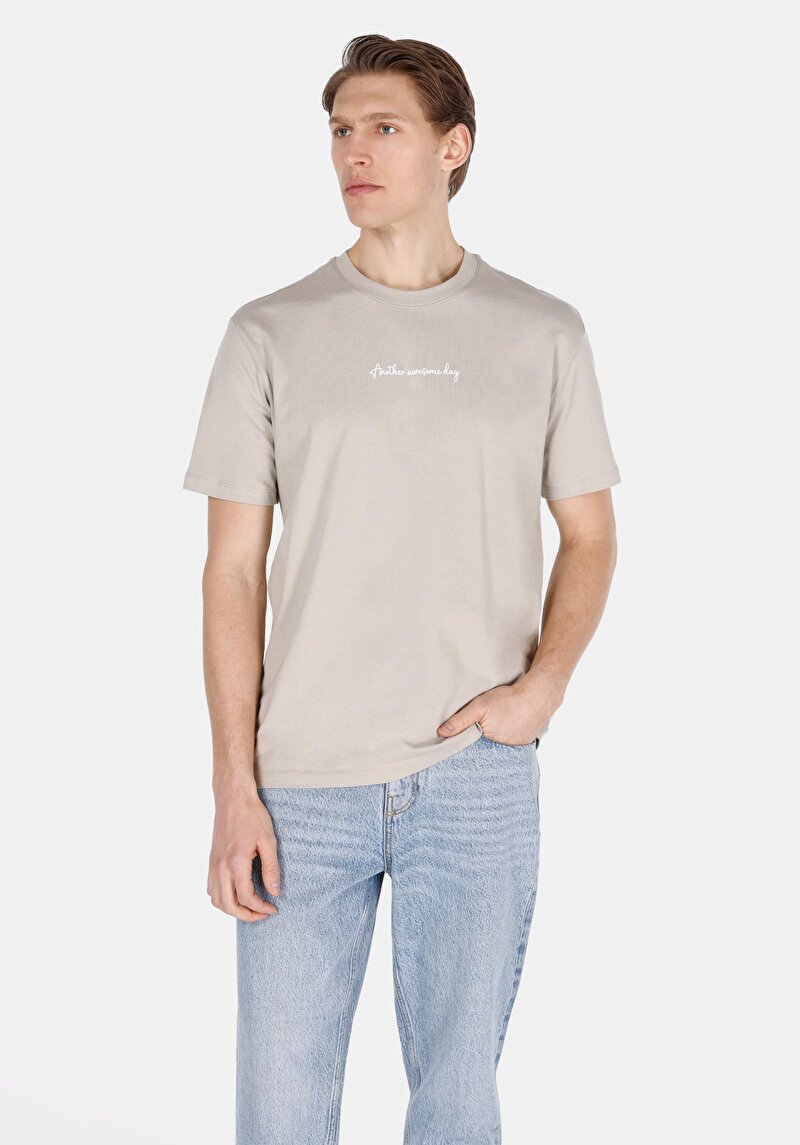 Imagine a Tricou Cu Maneca Scurta De Barbati Bej Comfort Fit Cl1071872