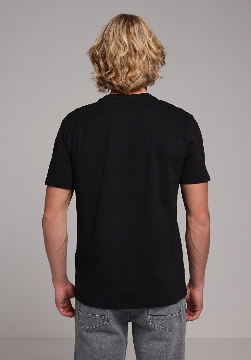 Imagine a Regular Fit Round Neck Drept Bărbați Negru Tricou Cu Mânecă Scurtă