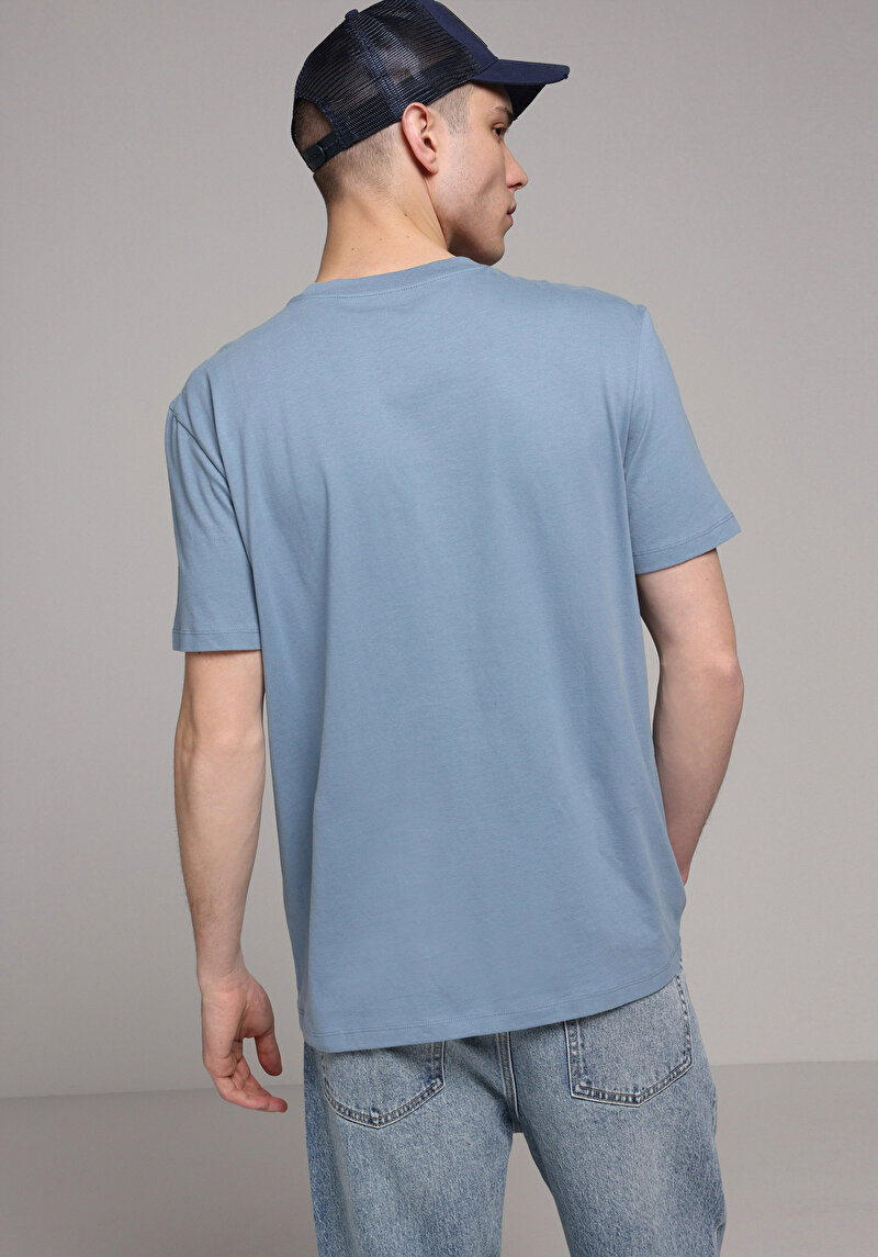 Imagine a Regular Fit Round Neck Drept Bărbați Albastru Tricou Cu Mânecă Scurtă