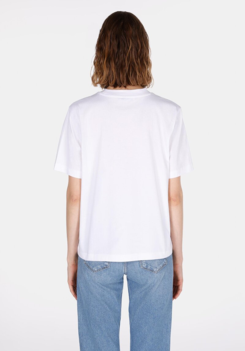 Imagine a Regular Fit Round Neck Drept Tricou Alb Cu Mânecă Scurtă Pentru Femei