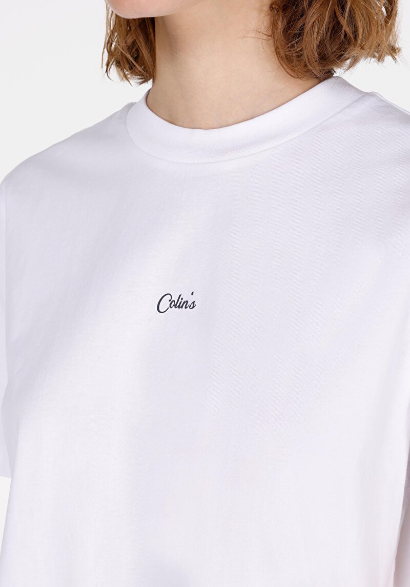 Imagine a Regular Fit Round Neck Drept Tricou Alb Cu Mânecă Scurtă Pentru Femei