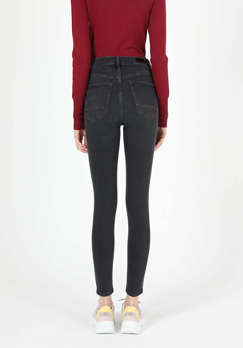 Afișați detalii pentru Super Slim Fit Talie Talie Picior Îngust Blugi Negri Pentru Femei