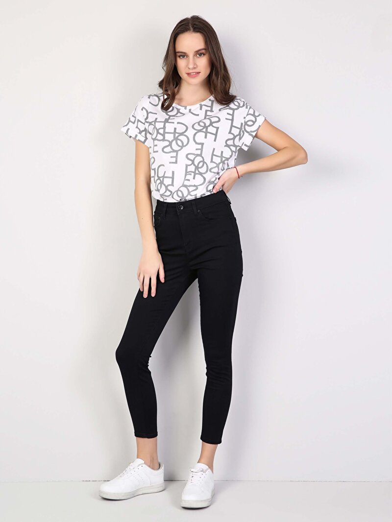 Imagine a Super Slim Fit Talie Talie Picior Îngust Blugi Negri Pentru Femei