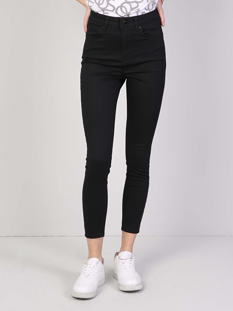 Afișați detalii pentru Super Slim Fit Talie Talie Picior Îngust Blugi Negri Pentru Femei