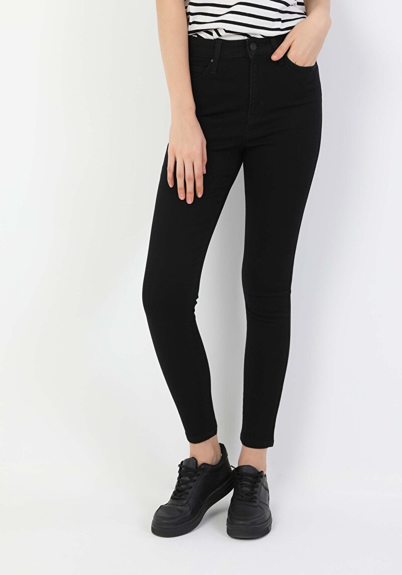 Imagine a Super Slim Fit Talie Talie Picior Îngust Blugi Negri Pentru Femei