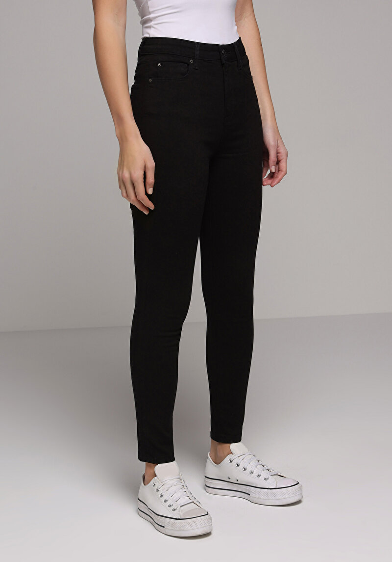 Imagine a Super Slim Fit Talie Talie Picior Îngust Blugi Negri Pentru Femei