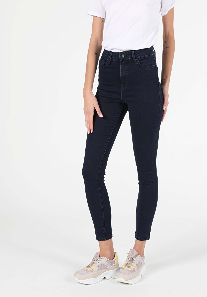 Imagine a Super Slim Fit Talie Talie Picior Îngust Blugi Bleumarin Pentru Femei