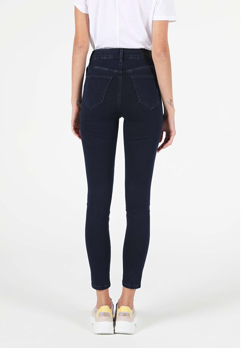 Afișați detalii pentru Super Slim Fit Talie Talie Picior Îngust Blugi Bleumarin Pentru Femei