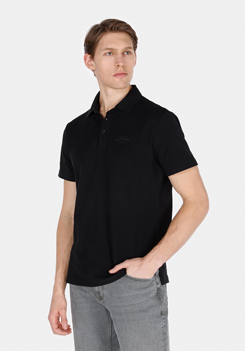 Imagine a Tricou Polo Cu Maneca Scurta De Barbati Negru Regular Fit Cl1072842