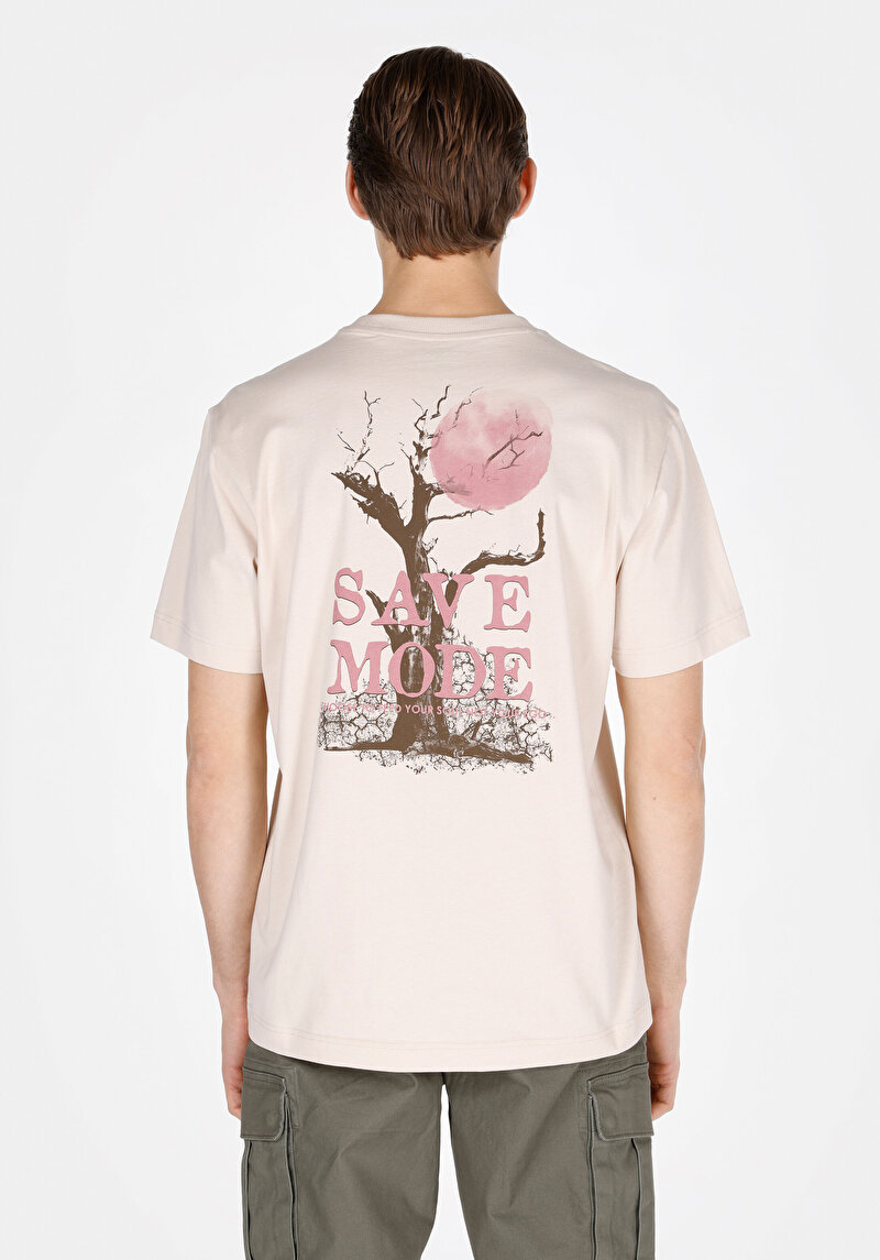 Imagine a Comfort Fit Round Neck Drept Bărbați Bej Tricou Cu Mânecă Scurtă