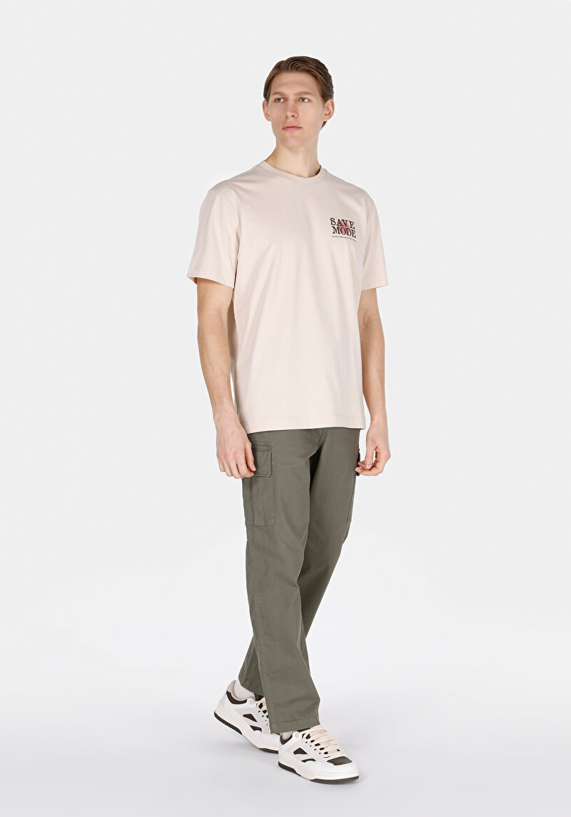 Imagine a Comfort Fit Round Neck Drept Bărbați Bej Tricou Cu Mânecă Scurtă