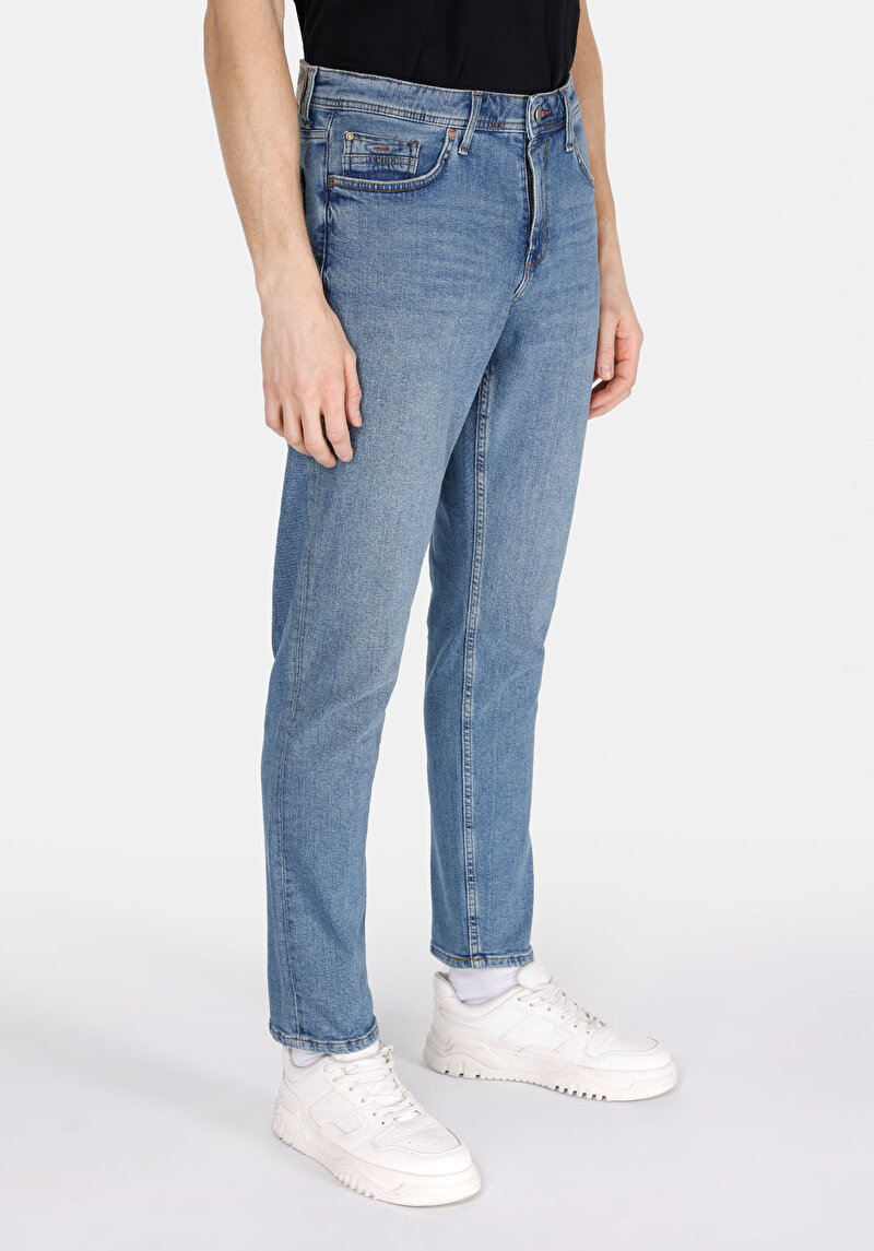 Afișați detalii pentru Regular Fit Mid Waist Slim Leg Blugi İndigo Pentru Bărbați