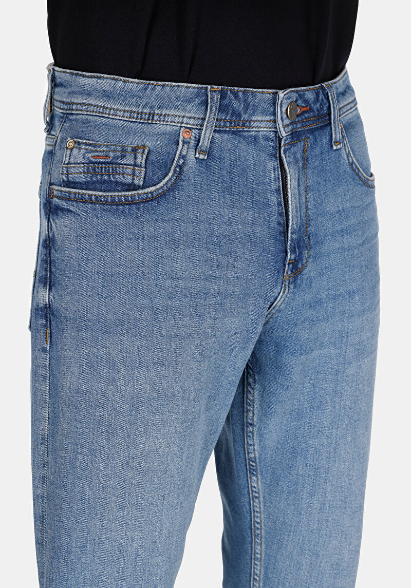 Afișați detalii pentru Regular Fit Mid Waist Slim Leg Blugi İndigo Pentru Bărbați