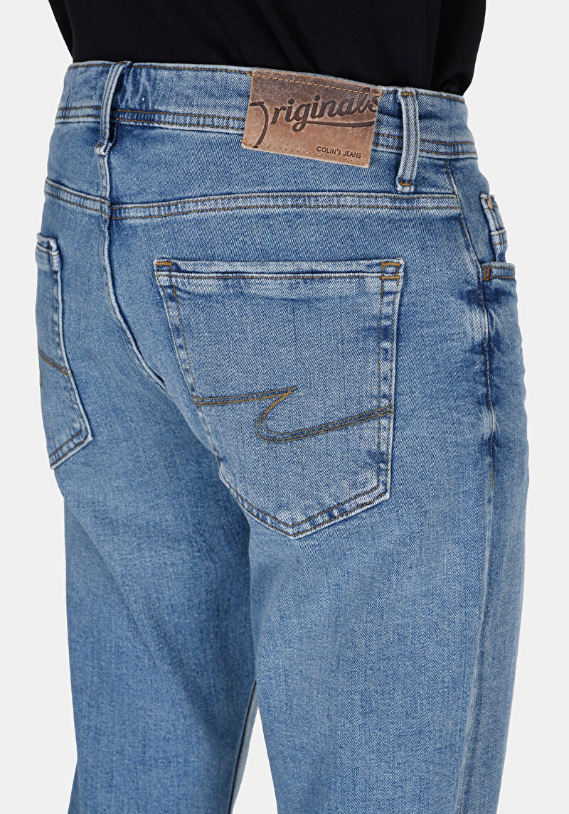 Afișați detalii pentru Regular Fit Mid Waist Slim Leg Blugi İndigo Pentru Bărbați