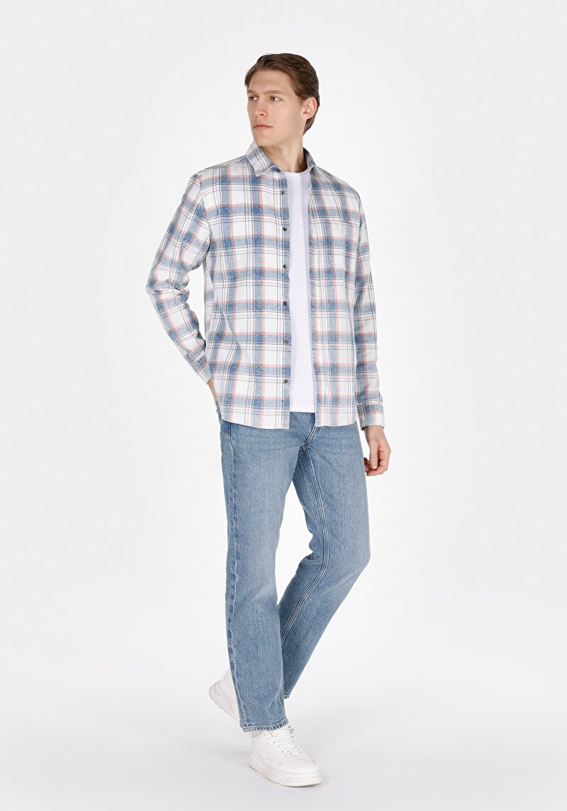 Afișați detalii pentru Cămașă Cu Gât În Carouri Cămașă Cu Mânecă Lungă Multicoloră Pentru Bărbați